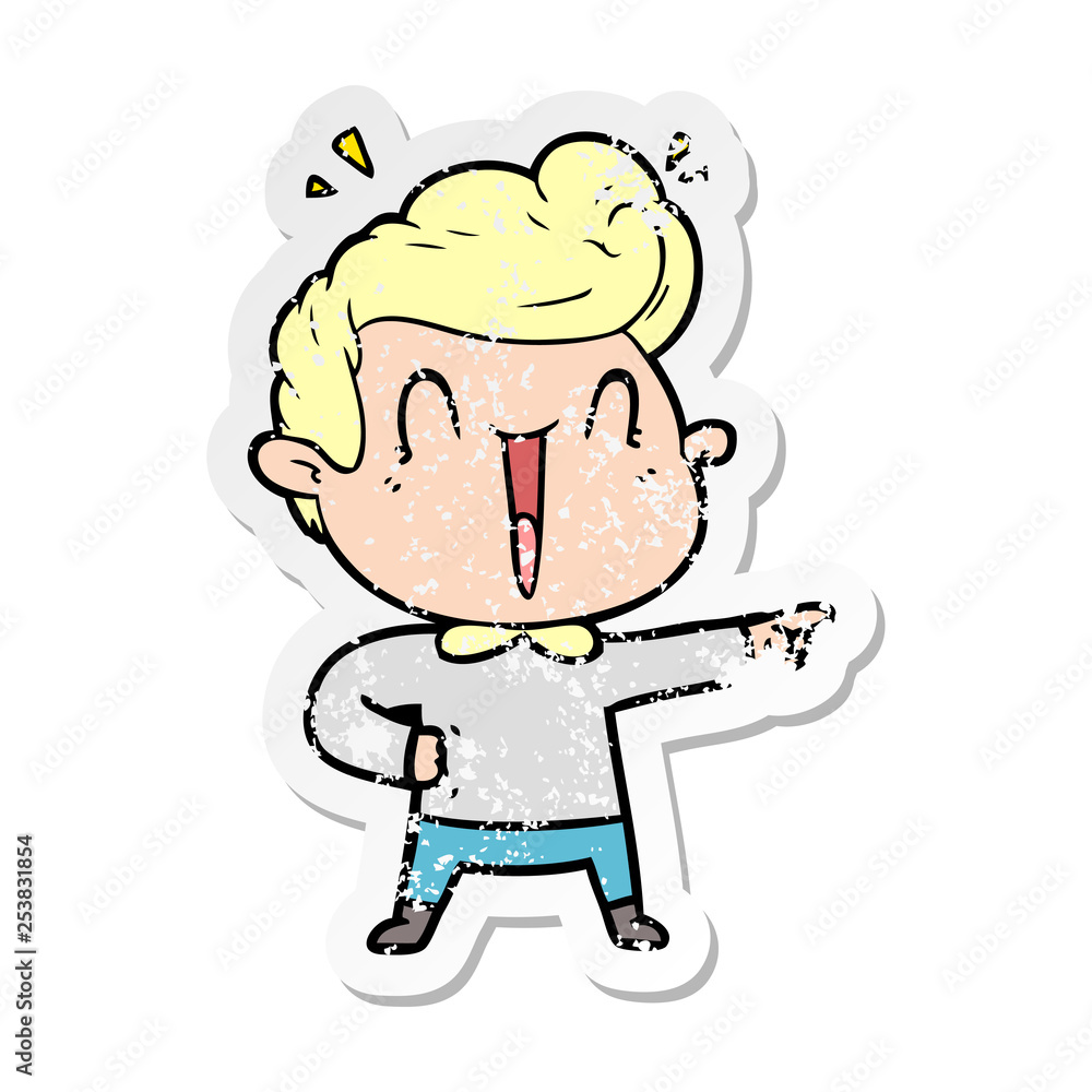 distressed sticker of a cartoon excited man distressed sticker of a cartoon excited man