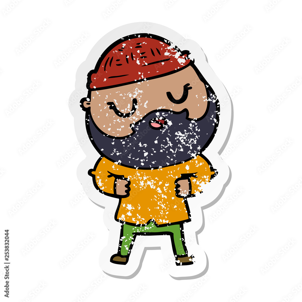 distressed sticker of a cartoon man with beard