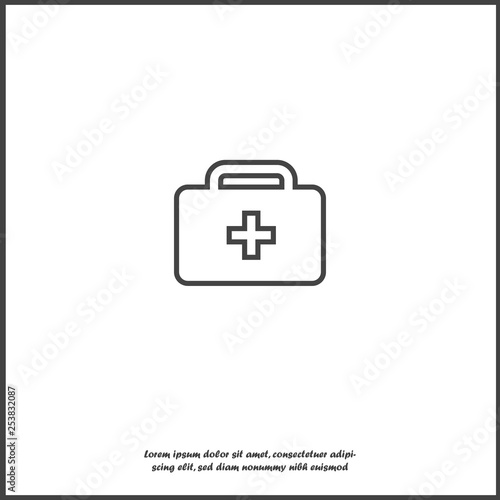 Vector icon indicates the presence of first-aid. Doctor. First Aid Kit on white isolated background.