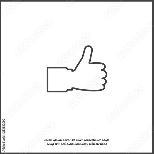 Hand Thumb Up icon flat. Vector illustration thumb up on white isolated background.