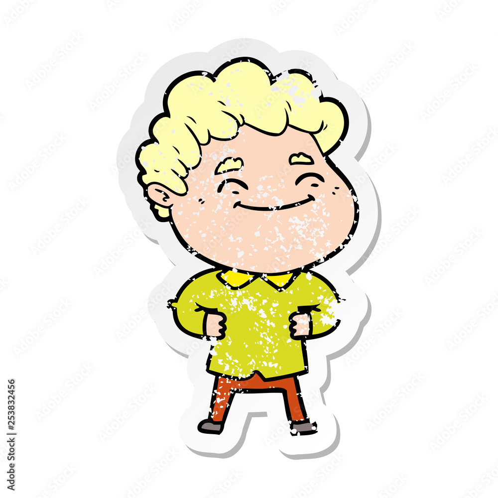 distressed sticker of a cartoon friendly man distressed sticker of a cartoon friendly man