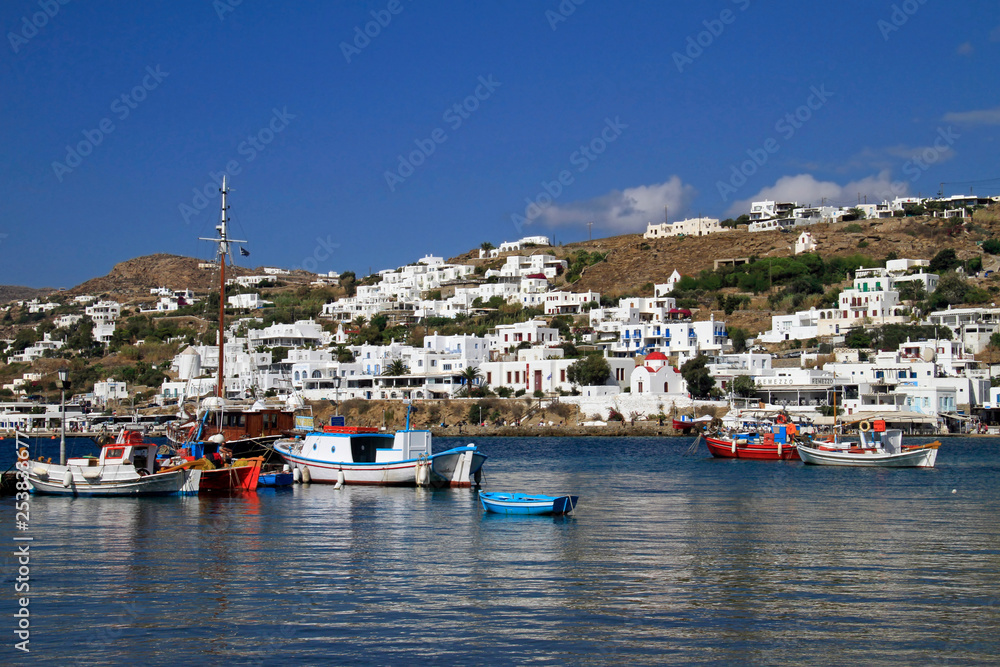 View over the port of Mykonos town