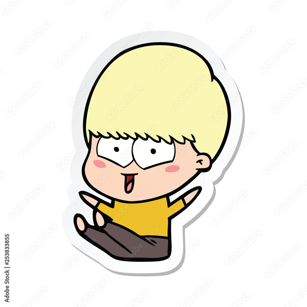 sticker of a cartoon happy boy sticker of a cartoon happy boy