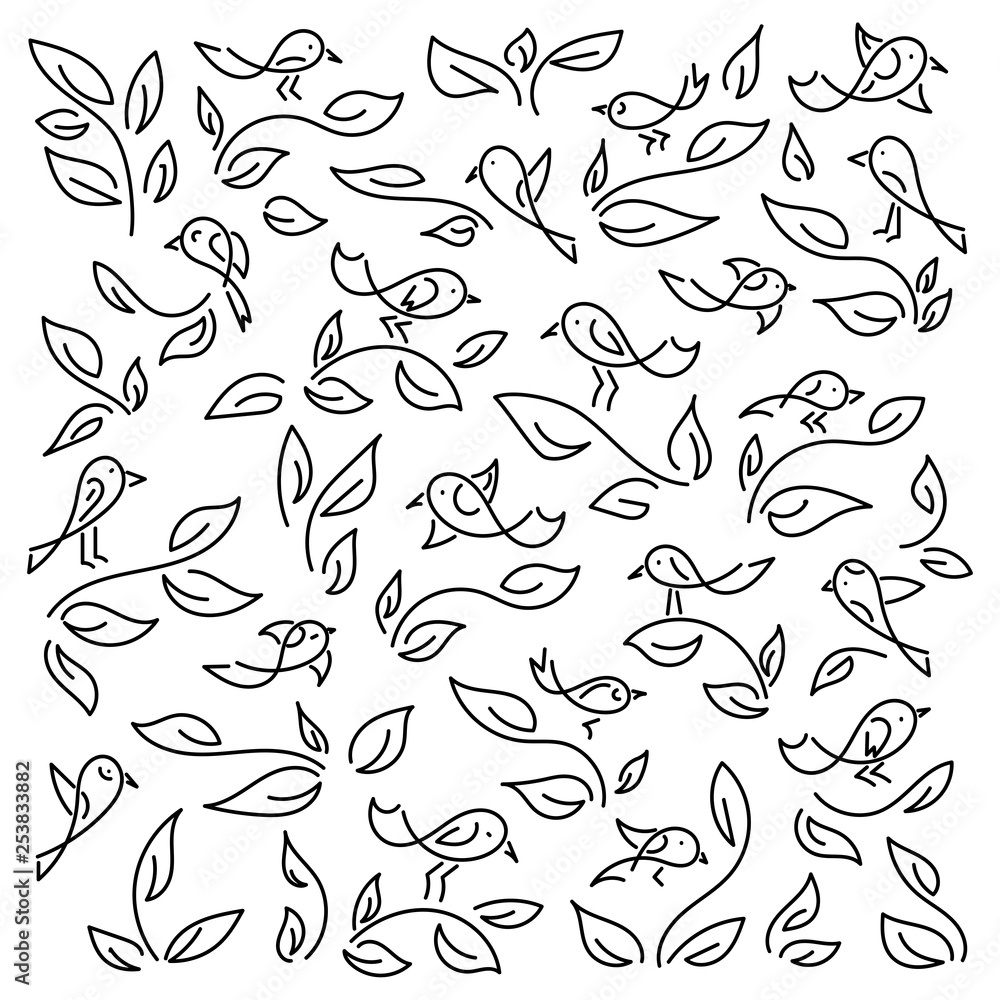 custom made wallpaper toronto digitalFloral background with funny little birds. Vector.