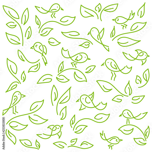 Floral background with funny little birds. Vector. © Надежда Аксенова