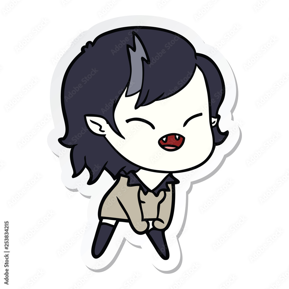 sticker of a cartoon laughing vampire girl sticker of a cartoon laughing vampire girl