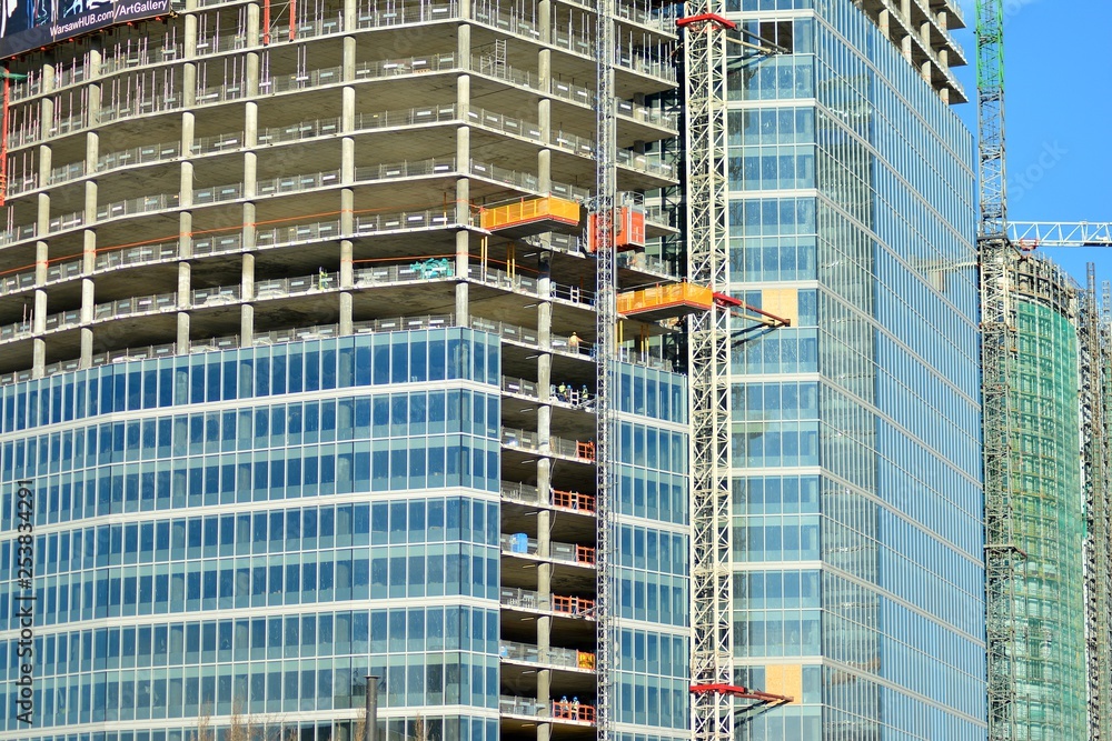 Facade of skyscrapers during construction
