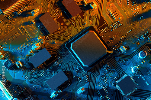 Electronic circuit board close up.
