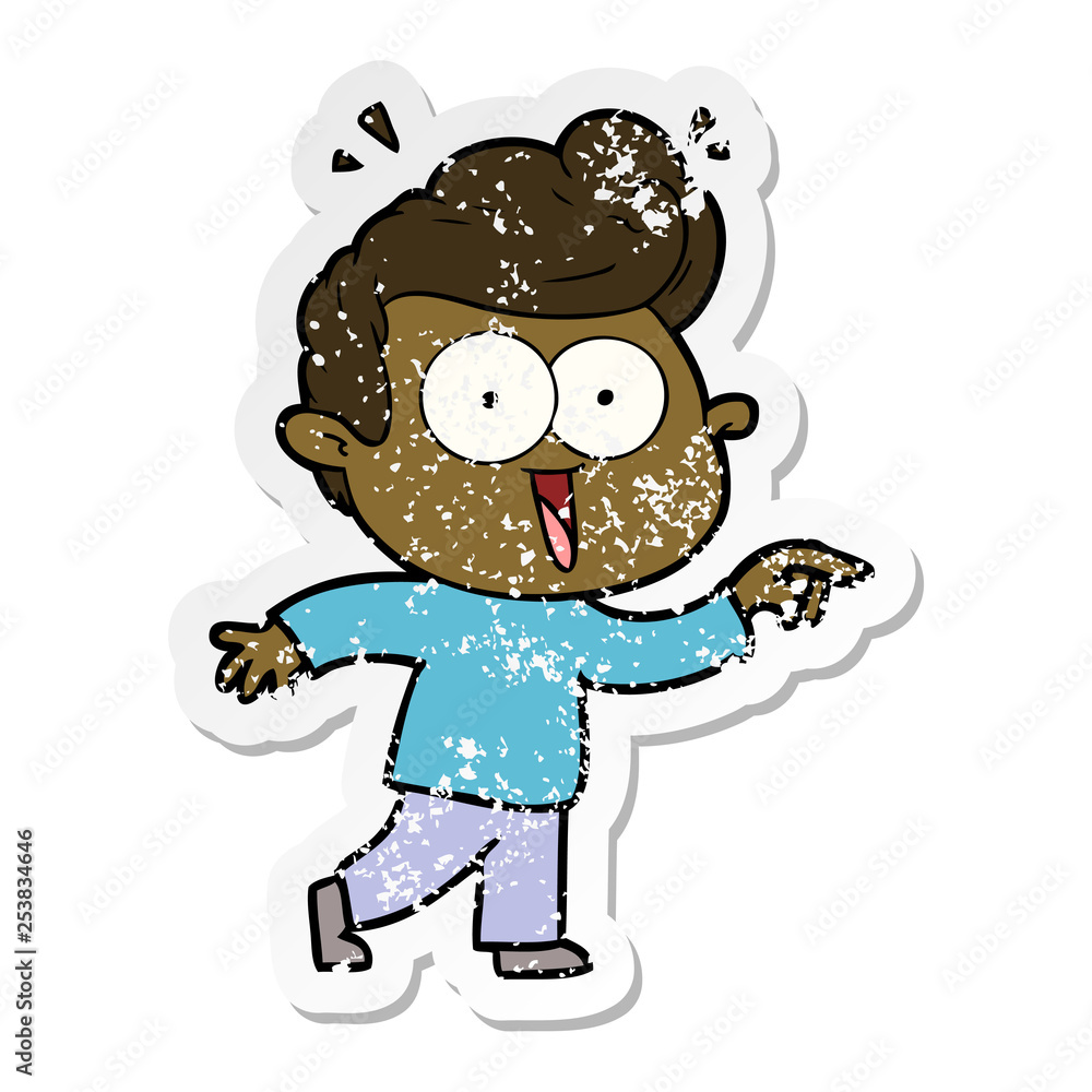 distressed sticker of a cartoon excited man distressed sticker of a cartoon excited man