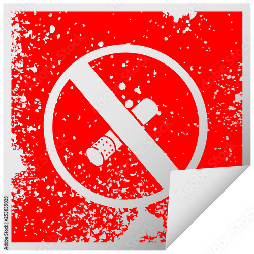 distressed square peeling sticker symbol no smoking allowed sign