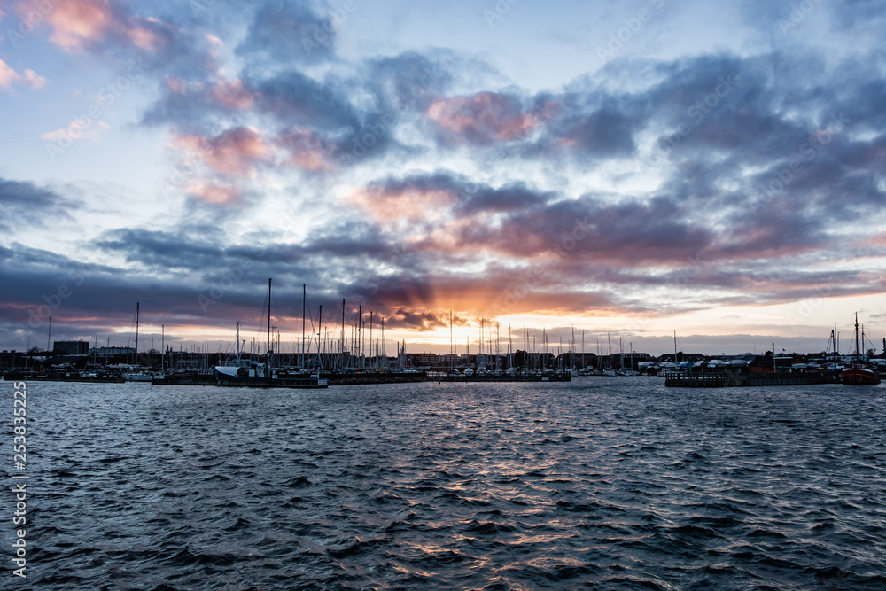 Sun setting over one of Copenhagen's many harbors Sun setting over one of Copenhagen's many harbors