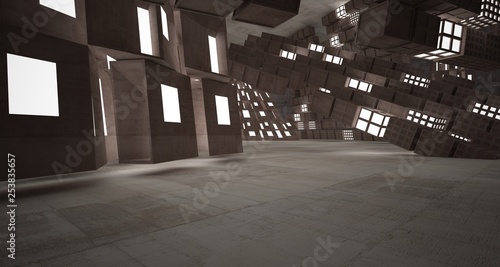 Abstract white and brown concrete parametric interior. 3D illustration and rendering.3d,abstract,architectural,architecture,art,atrium,background,brown,building,cement,circle,composition,concrete,cons