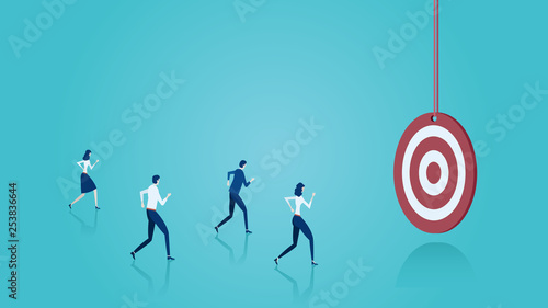 Vector of business people running towards a target