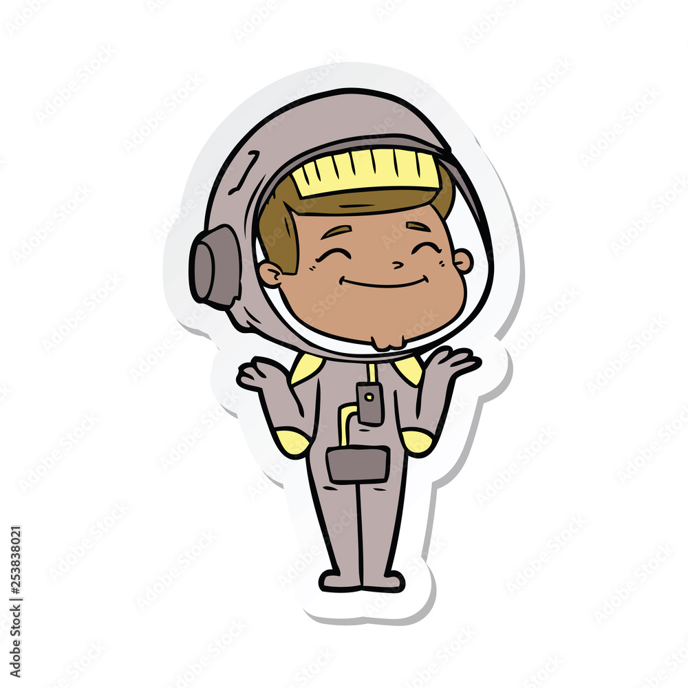 sticker of a happy cartoon astronaut