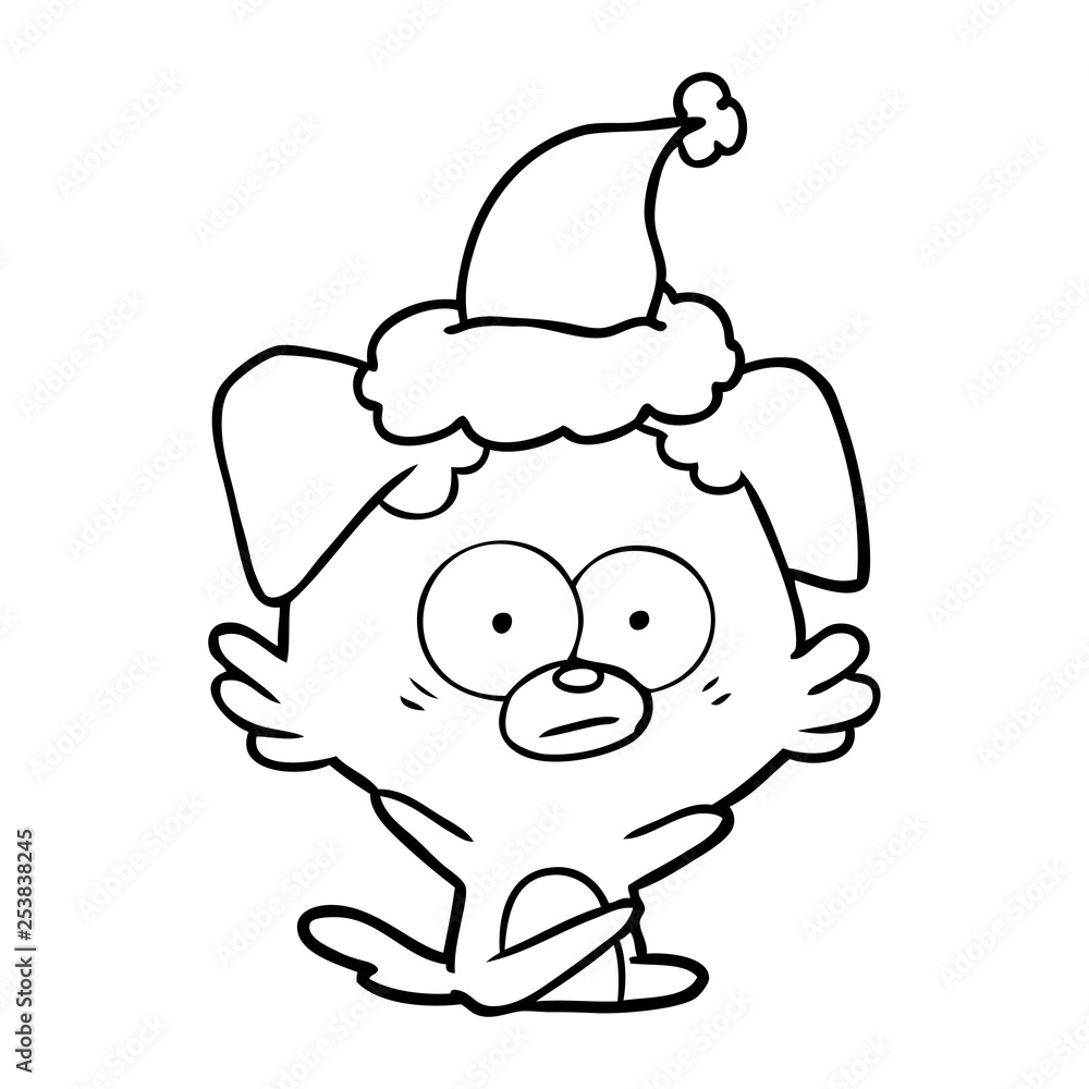 nervous dog line drawing of a wearing santa hat nervous dog line drawing of a wearing santa hat