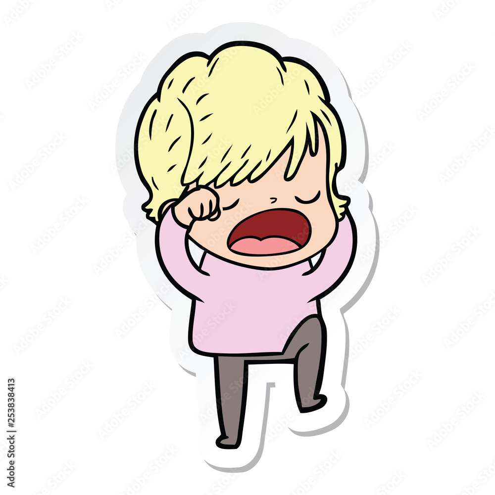sticker of a cartoon woman talking sticker of a cartoon woman talking
