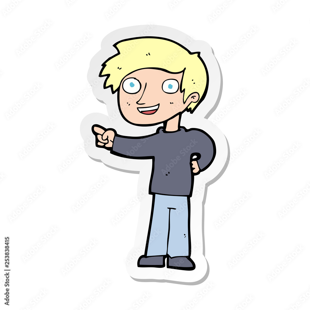 sticker of a cartoon man pointing