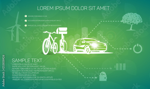 Bicycle and electric car, urban environmentally friendly transport.