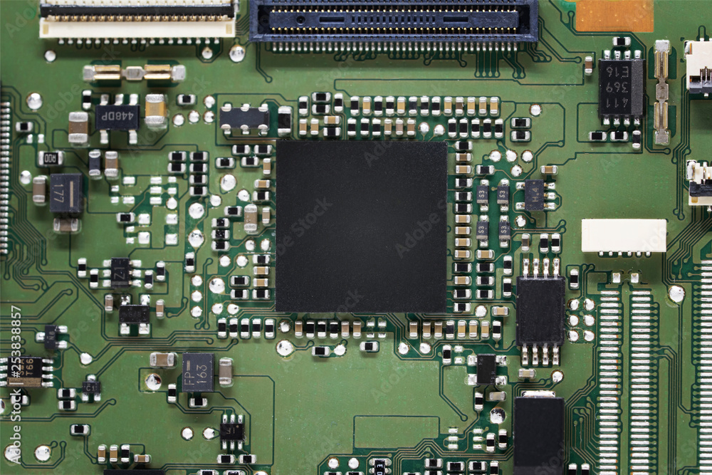 Close-up on processor on electronic circuit board Close-up on processor on electronic circuit board