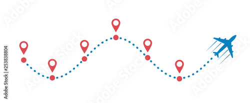 plane and its track isolated on white background. Vector illustration.