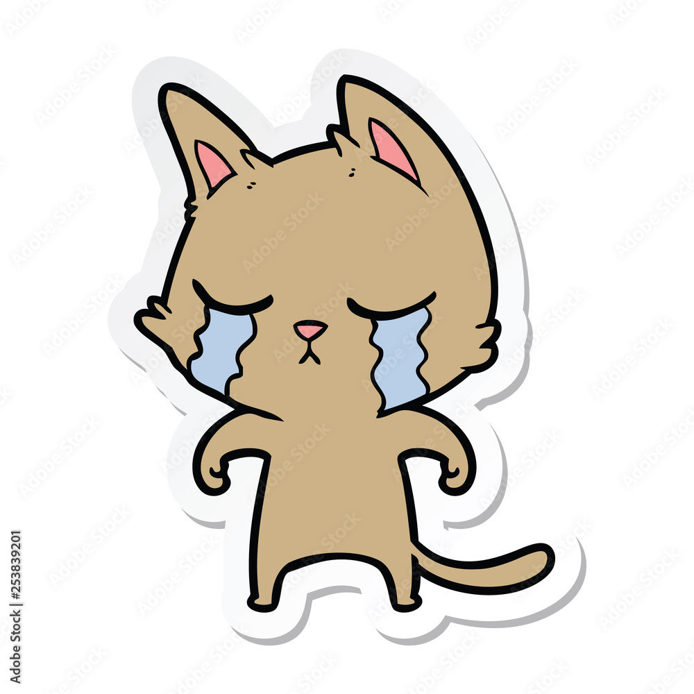 sticker of a crying cartoon cat sticker of a crying cartoon cat