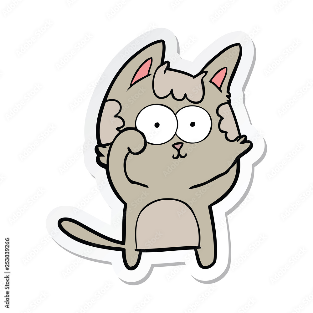 sticker of a happy cartoon cat