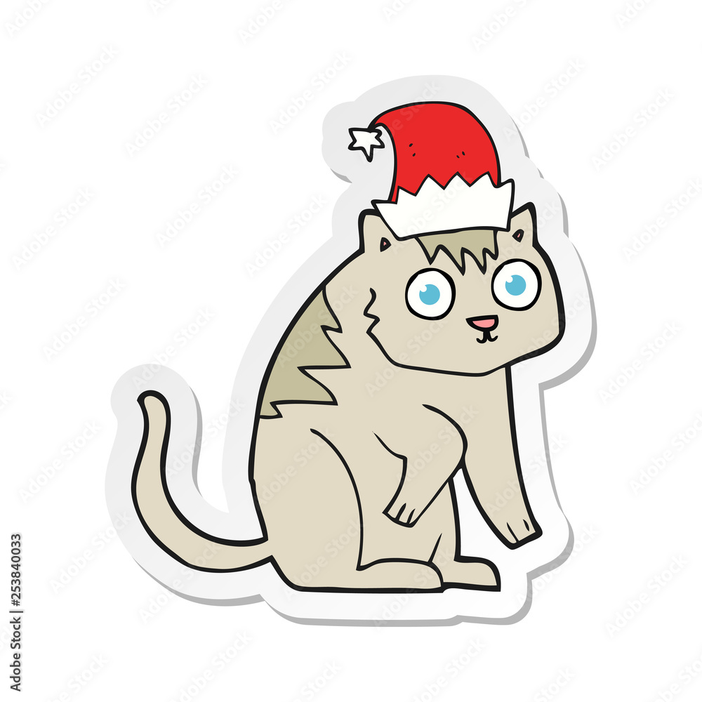 sticker of a cartoon cat wearing christmas hat sticker of a cartoon cat wearing christmas hat