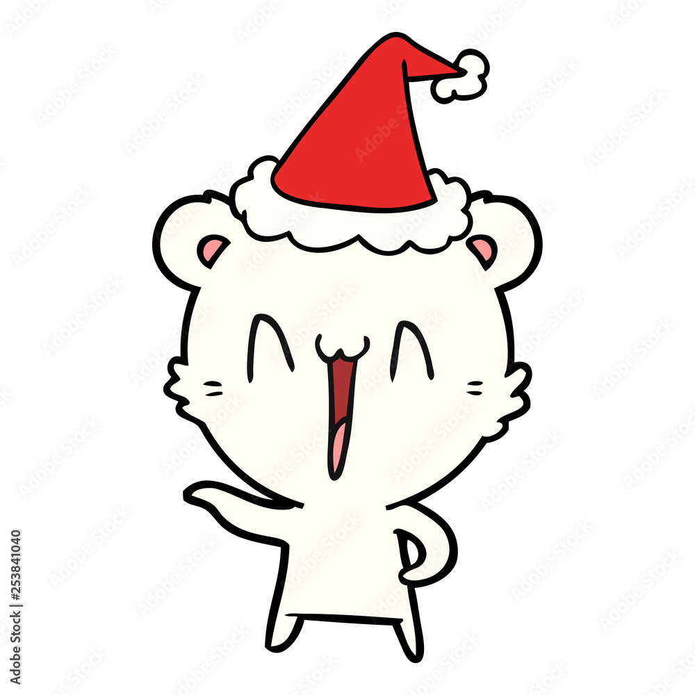 laughing polar bear line drawing of a wearing santa hat laughing polar bear line drawing of a wearing santa hat