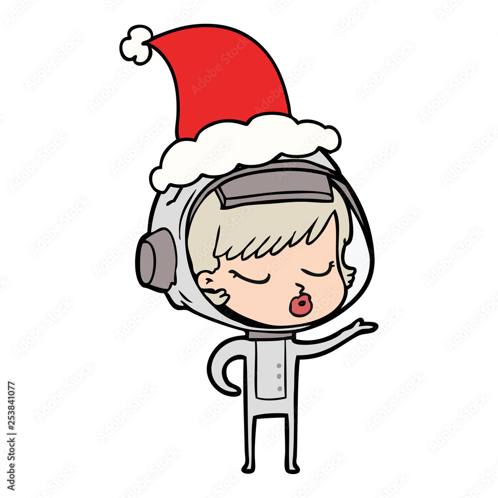 line drawing of a pretty astronaut girl wearing santa hat line drawing of a pretty astronaut girl wearing santa hat