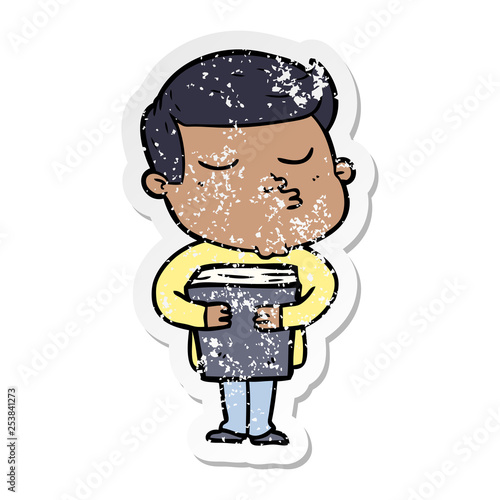 distressed sticker of a cartoon model guy pouting