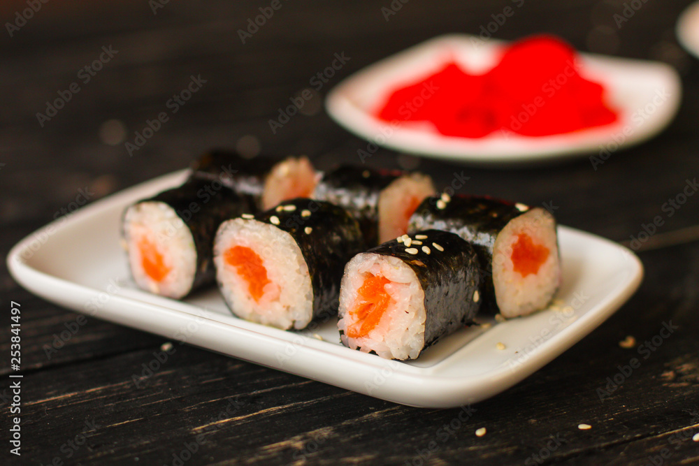 sushi rolls Fresh and delicious (portion of sushi) - Sushi menu. Japanese food. food background sushi rolls Fresh and delicious (portion of sushi) - Sushi menu. Japanese food. food background