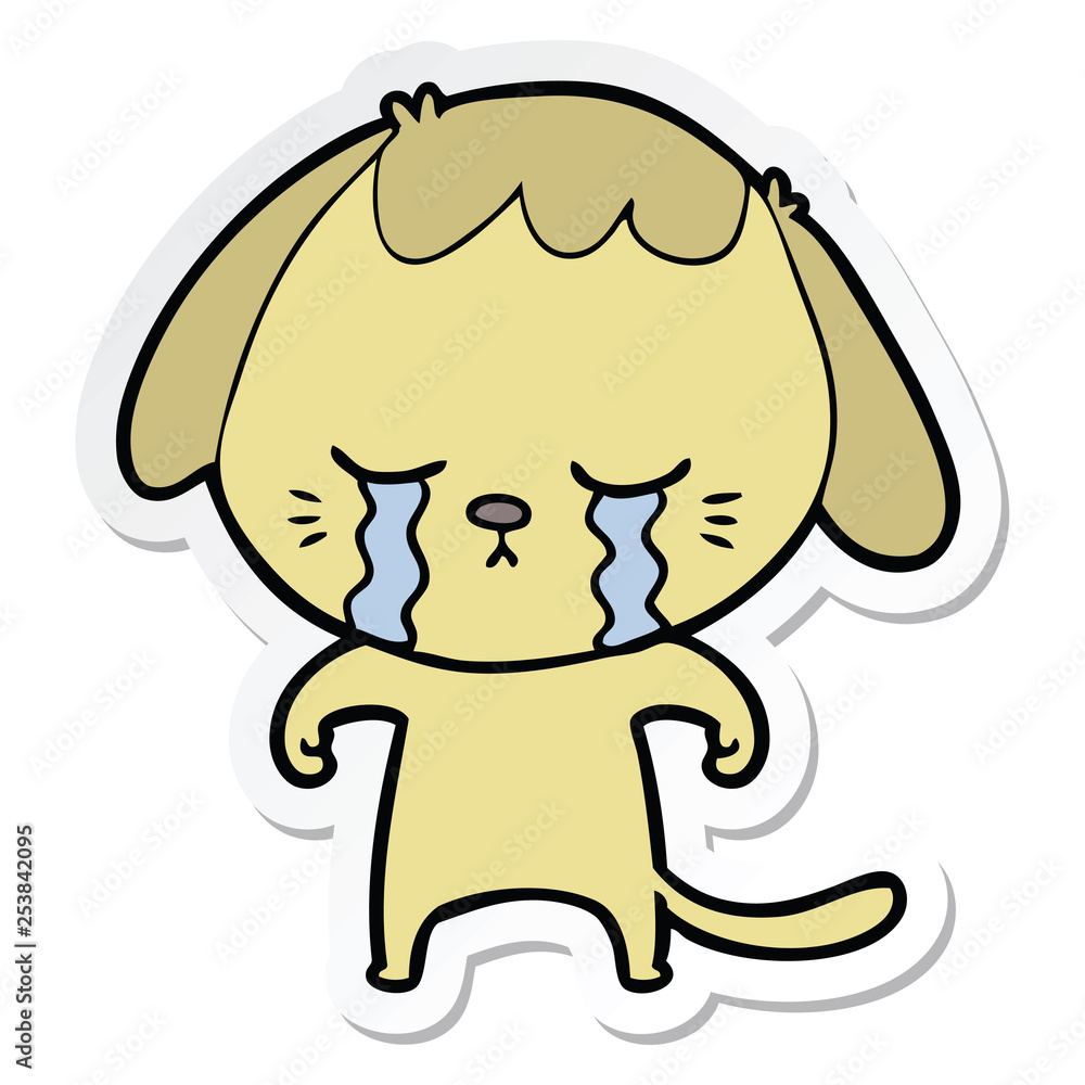 sticker of a cartoon crying dog sticker of a cartoon crying dog