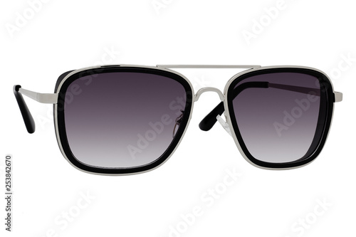 Silver sunglasses with black gradient lenses isolated on white background