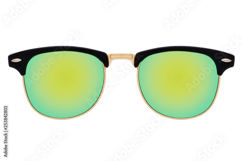 Sunglasses with green lenses isolated on white background
