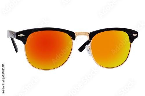 Sunglasses with orange lenses isolated on white background