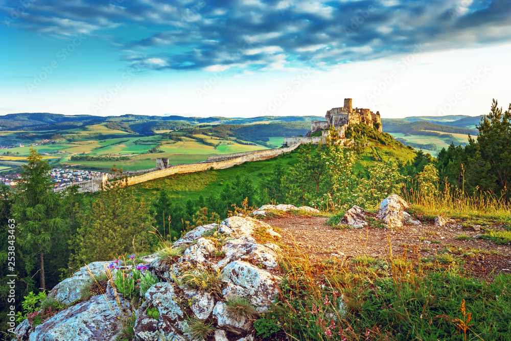 Scenic Spis castle at sunrise, UNESCO heritage, Slovakia