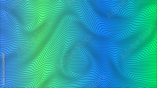 Colorful curvy geometric lines wave pattern texture on colorful background. Wave Stripe Background. Abstract background with distorted shapes. Illusion of movement, op art pattern.