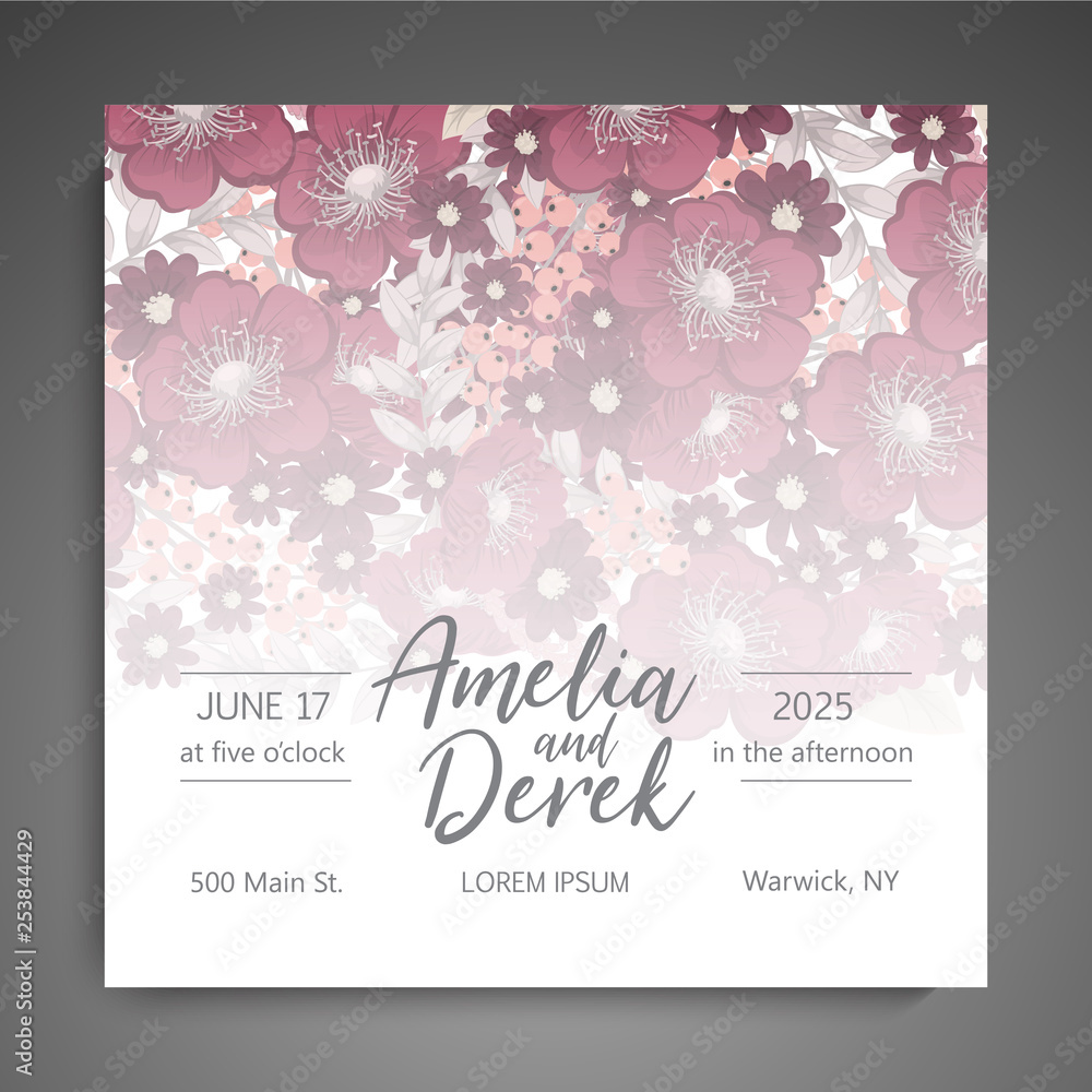 Wedding invitation. Beautiful flowers. Greeting card. Frame.