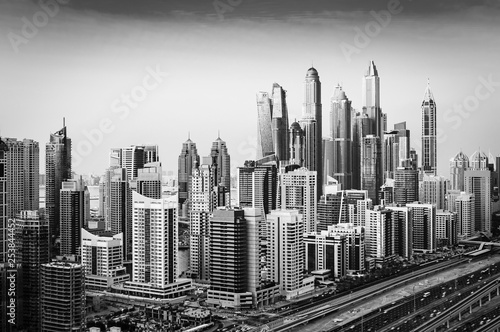 Amazing rooftop view on Dubai Marina skyscrapers and Sheikh Zayed road  Dubai  United Arab Emirates