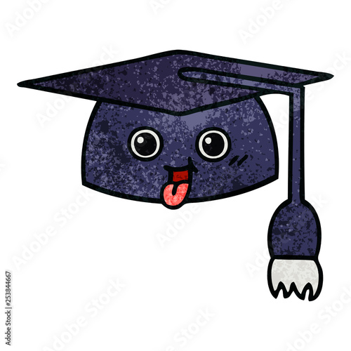 retro grunge texture cartoon graduation hat