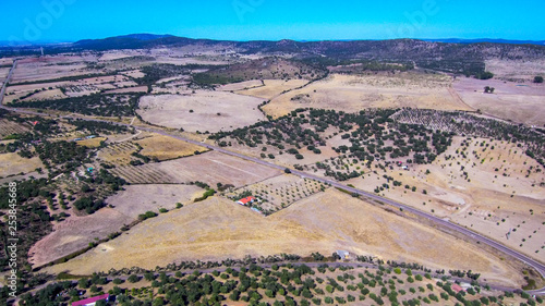 Spain. Historical village of  Alconchel. Extremadura. Aerial view by Drone