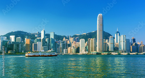 Photography Amazing Hong Kong city skyline and Victoria peak behind , China