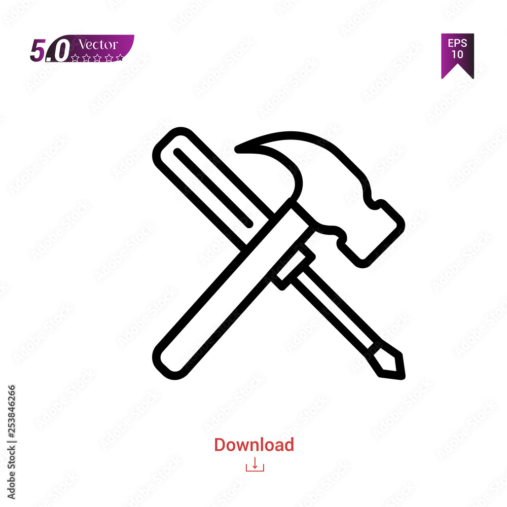 Outline tools icon isolated on white background. Popular icons for 2019 year. Line pictogram. Graphic design, mobile application, logo, user interface. EPS 10 format vector Outline tools icon isolated on white background. Popular icons for 2019 year. Line pictogram. Graphic design, mobile application, logo, user interface. EPS 10 format vector