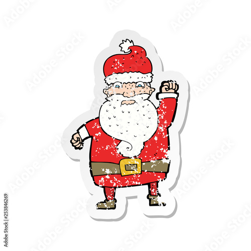 retro distressed sticker of a cartoon angry santa claus