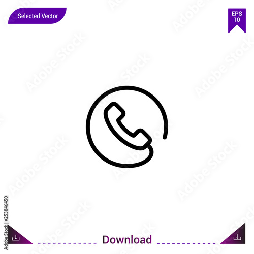 Outline telephone icon isolated on white background. Line pictogram. mobile application, logo, user interface. Editable stroke. EPS10 format vector