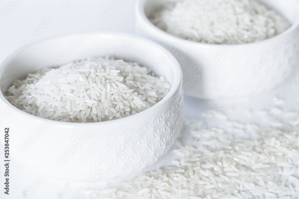 rice cereal white bowls closeup. rice cereal white bowls closeup.