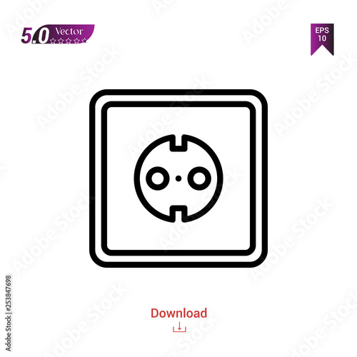 Outline socket icon isolated on white background. Popular icons for 2019 year. Line pictogram. Graphic design, mobile application, logo, user interface. EPS 10 format vector