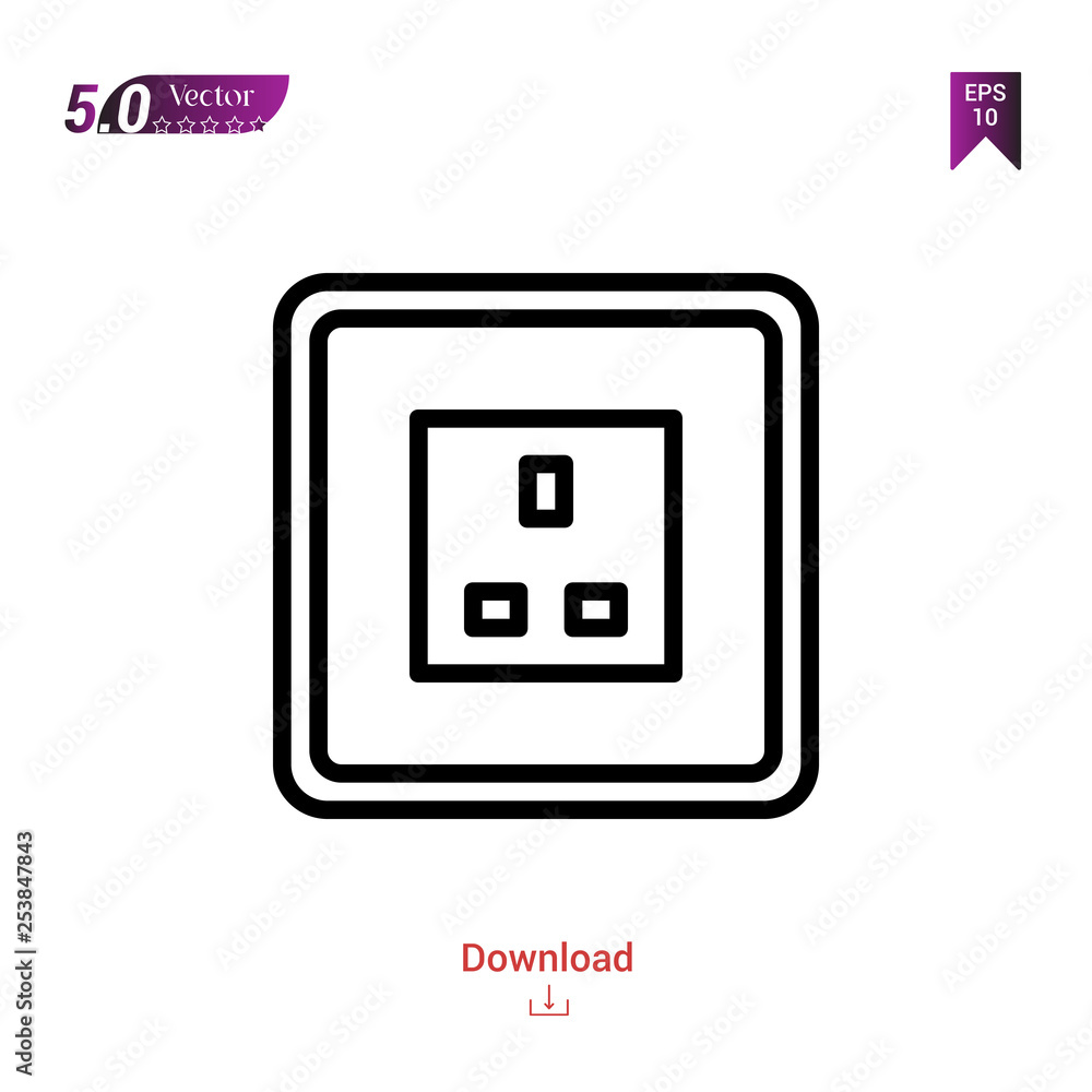 Outline socket icon isolated on white background. Popular icons for 2019 year. Line pictogram. Graphic design, mobile application, logo, user interface. EPS 10 format vector Outline socket icon isolated on white background. Popular icons for 2019 year. Line pictogram. Graphic design, mobile application, logo, user interface. EPS 10 format vector
