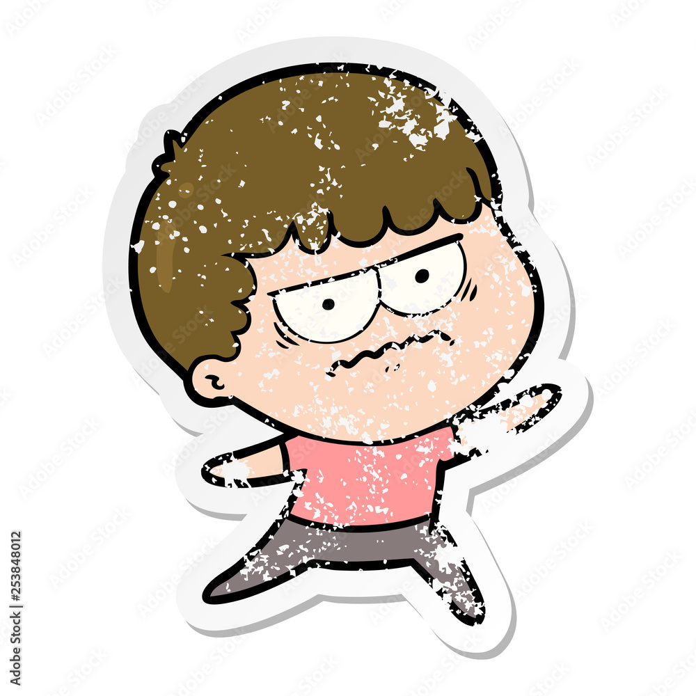 distressed sticker of a cartoon annoyed man distressed sticker of a cartoon annoyed man