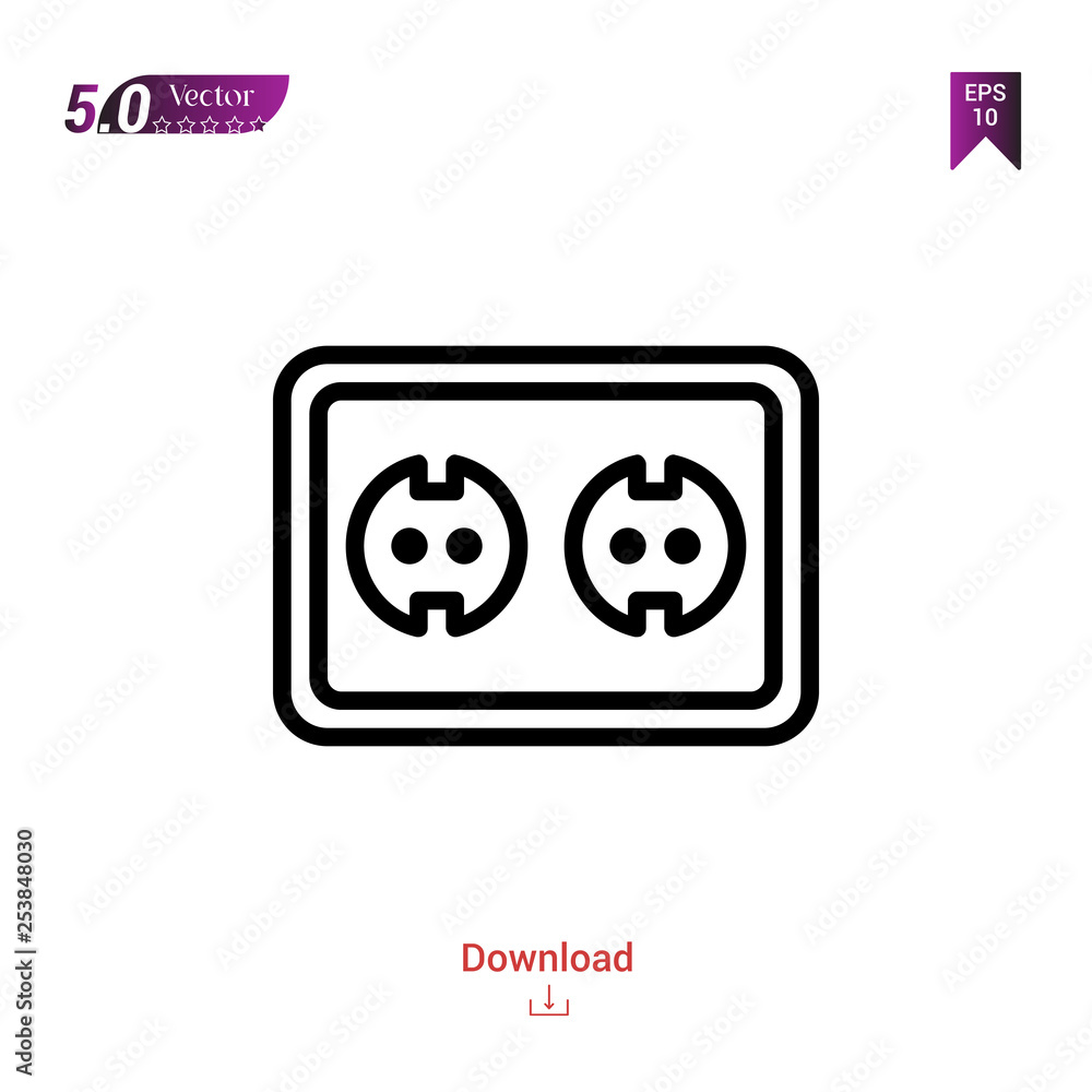 Outline socket icon isolated on white background. Popular icons for 2019 year. Line pictogram. Graphic design, mobile application, logo, user interface. EPS 10 format vector Outline socket icon isolated on white background. Popular icons for 2019 year. Line pictogram. Graphic design, mobile application, logo, user interface. EPS 10 format vector